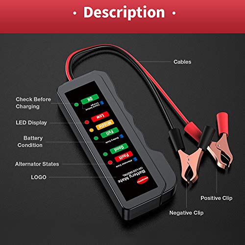 KINGBOLEN 12V Car Battery Tester & Alternator Analyzer LED | Automotive Battery Checker with Charging System Test, Alternator Output Monitor, LED Indication for Cars, SUVs, Trucks