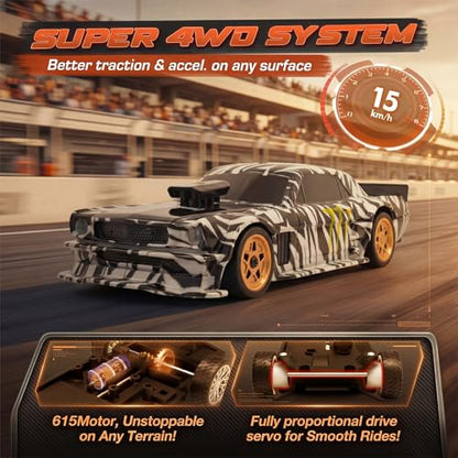 [2026 Upgrade 1/43 Mini RC Drift Car with Gyroscope, 4WD RTR | Gyro Mini Drift RC Car, 1/43 RC Drift Car Toys for Kids Ages 8-14, Birthday Gifts for Boys Girls, 2 Tire Sets, 8 Cones - color: Camouflage