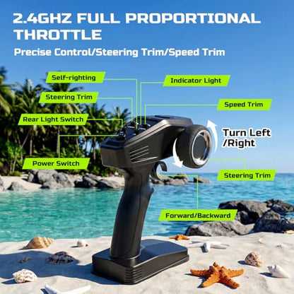 DEERC Fast Brushless RC Boat for Adults 40+KPH, 19" High Speed Racing Boat, 3S 2500mAh Li-po Battery, Self-Righting, 2.4GHz Remote Control Boat W/Lights, Dual Waterproof for Lake, Pool & Saltwater S7