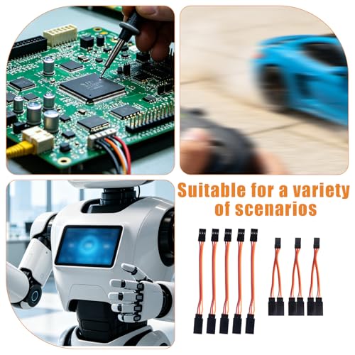 8pcs Servo Extension Cables & Y-Harness Splitters for JR Futaba Spektrum | 30-Core, 3.94in/10cm, 4.72in/12cm, Wire, Linear, RC, Airplane, Car, Drone