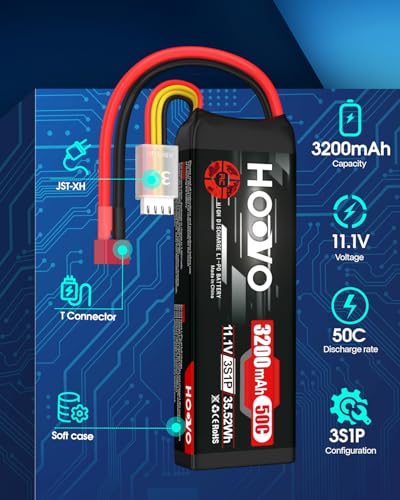 HOOVO 3S 11.1V 3200mAh 50C RC Lipo Battery with T Connector(2 Packs) | for RC Car RC Helicopter Airplane Quadcopter RC Models