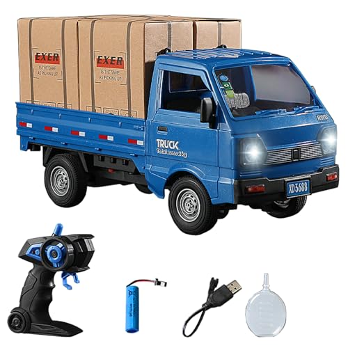 1:16 Scale RC Crawler Kei Truck, RC Transport Pickup Truck with Light Spray - 2.4Ghz Remote Control Car Toys for Teen & Adults - Rear Compartment Transport Goods - color: Blue, size: 1 battery
