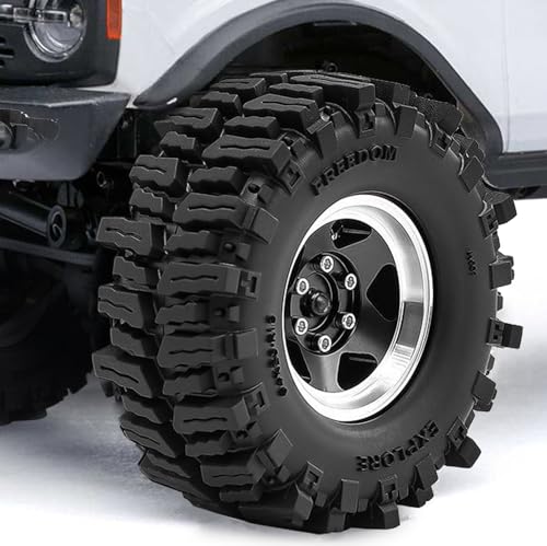 1.3" RC Beadlock Wheel Tires Set 64x26mm for SCX24 TRX4M, Black (4PCS) | Upgraded 1.45-inch Wheel for 1/24 SCX24 AX24 FCX24 1/18 TRX4M FMS RC Crawler Car Upgrade - color: Balck