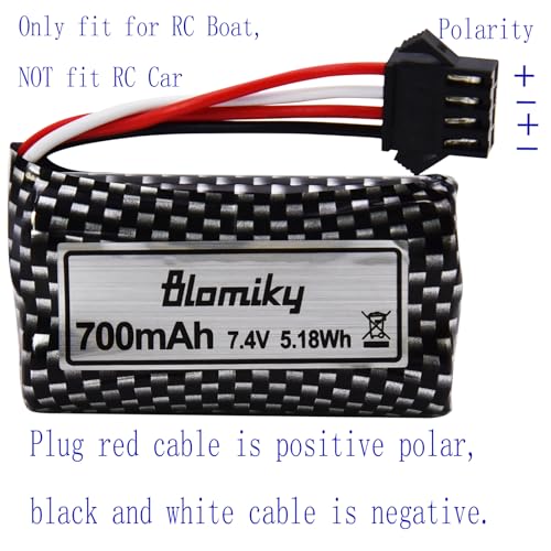 Blomiky 2 Pack 7.4V 600mAh Li-ion SM-4P Plug Rechargeable Battery and Cable Suitable for HJ812 HJ820 HJ822 TX126 RC Boat /HJ812 Battery