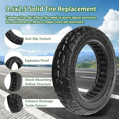 1 Pack 9.5 x 2.50 Off-road Solid Tire, 9.5x2.5-6.1 Tires Replacement | 9.5 inch Scooter Tubeless Solid Tire, for NIU KQi3 Pro/Max/Electric Scooter [Puncture-Proof] [Anti-Skid] [Wear-Resistant] - color: 1 Pack