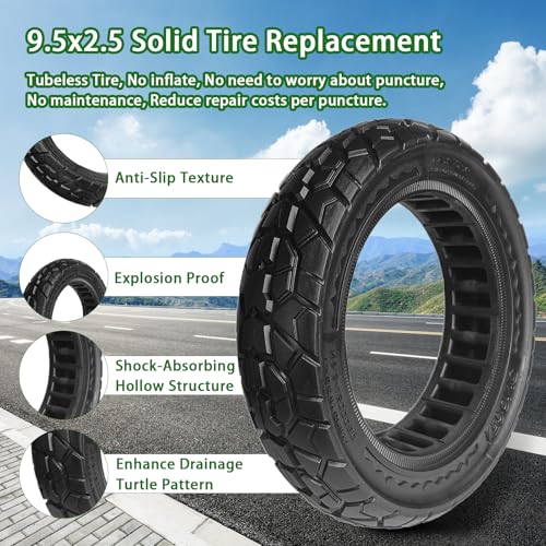 2 Pack 9.5 x 2.50 Off-road Solid Tire, 9.5x2.5-6.1 Tires Replacement | 9.5 inch Scooter Tubeless Solid Tire, for NIU KQi3 Pro/Max/Electric Scooter [Puncture-Proof] [Anti-Skid] [Wear-Resistant] - color: 2 Pack
