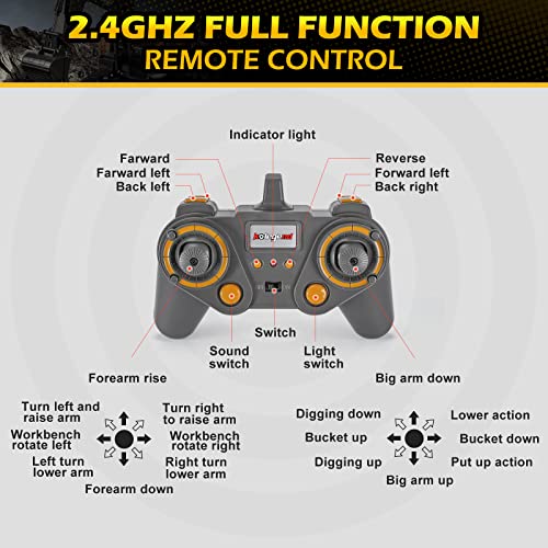 Remote Control Excavator Toy 1/14 Scale RC Excavator, 22 Channel Upgrade Full Functional Construction Vehicles Rechargeable RC Truck with Metal Shovel and Lights Sounds - style: Excavator