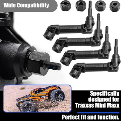 45 Steel CVD Universal Joint Drive Shaft Front Rear and Wheel Hex Set for Traxxas 1/16 Mini Maxx 4WD RC Truck 107154-1 - Upgrade Replacement for Parts 10750, 10750X, 3654 (Black)