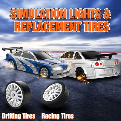 RC Drift car, 1/43 Mini Rc Drift car with Gyroscope, 2.4GHz Full Proportional Remote control Cars, 4WD High Speed Racing with Lights, Racing Tires, Model Cars Gift for Adults, Kids, Boys, Girls - color: Grey