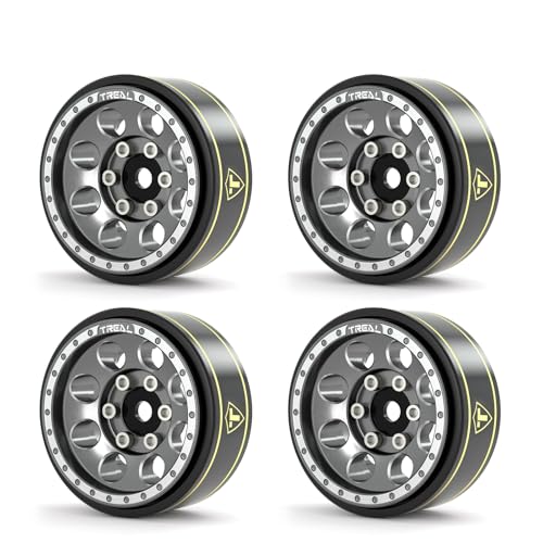 Treal SCX24 Wheels 1.0 Beadlock Wheels(4P-Set) for Axial SCX24 1/24 Crawler Brass Ring Weighted 27.3g/pc (Grey) - color: Grey