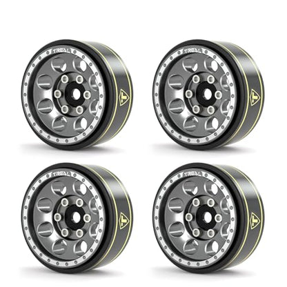 Treal SCX24 Wheels 1.0 Beadlock Wheels(4P-Set) for Axial SCX24 1/24 Crawler Brass Ring Weighted 27.3g/pc (Grey) - color: Grey