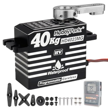 HobbyPark Waterproof 40kg Digital High Torque RC Servos Coreless Motor RC Steering Servo Standard Size Full Metal Stainless Steel Gears Aluminum Case for 1/8 1/10 RC Car Truck Robotic Project 180° HV