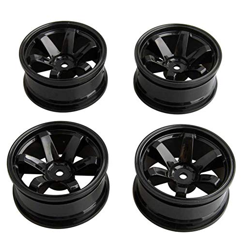 4PCS Plastic Wheels Rims Diameter 52mm for 1/10 Scale On Road Touring Racing Drift Car HSP HPI Tamiya Yokomo (Black) - color: Black