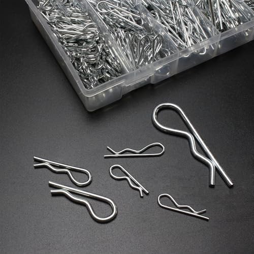 366pcs Cotter Pin Assortment Kit, 6 Sizes R Clip Pin Set | R Clip R Pin Set, Galvanized Carbon Steel, Hairpin Clips, 5/32" 9/64" 7/64" 5/64" 3/32"