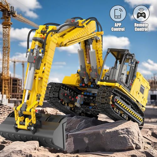 Mould King RC Construction Excavator Building Sets, 13112 Engineering Model Kits with APP Remote Control, STEM Construction Vehicle Sets for Adults & Teens 14+ (2169 Pcs) - style: Mechanischer Bagger 13112