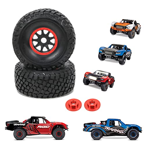 RCAWD RC Wheel Rims and Tires for 1/7 UDR Unlimited Desert Racer 85086-4 Upgrades & 1/7 ARRMA Mojave 6S Parts, Glued Nylon Wheels and Tires #8474 Red - color: Red