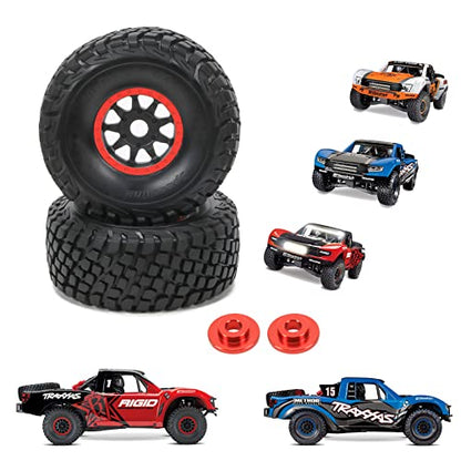 RCAWD RC Wheel Rims and Tires for 1/7 UDR Unlimited Desert Racer 85086-4 Upgrades & 1/7 ARRMA Mojave 6S Parts, Glued Nylon Wheels and Tires #8474 Red - color: Red