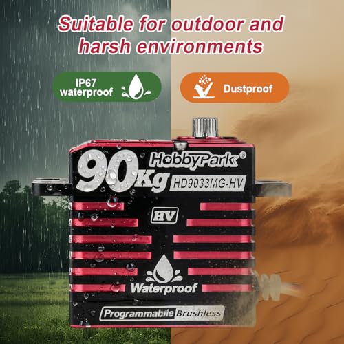 HobbyPark Direct Powered Waterproof High Torque RC Steering Servo 90kg High Speed Standard Servo Brushless Motor HV 8.4-16.8V All Metal Gears 180° Programmable for RC Crawlers Trucks Cars Buggy