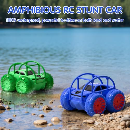 Remote Control Car, Fast Direct Charging RC Cars Amphibious 360° Rotating LED Rechargeable Stunt Car 2.4Ghz 4WD All Terrain RC Race Cars Toy Christmas Birthday Gift for Kids Boys Girls Aged 3-12 years - color: Blue