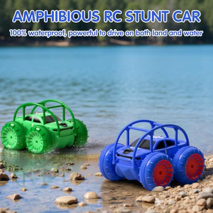 Remote Control Car, Fast Direct Charging RC Cars Amphibious 360° Rotating LED Rechargeable Stunt Car 2.4Ghz 4WD All Terrain RC Race Cars Toy Christmas Birthday Gift for Kids Boys Girls Aged 3-12 years - color: Blue