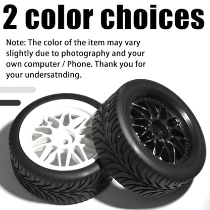 OD 2.55" On Road Rubber Tires Nylon Wheels- 12mm Hex for 1/10 RC Racing Car | Compatible with MJX HSP Tamiya HPI Kyosho Traxxas Sakura Redcat WLtoys 1/10 RC On-Road Racing Touring Car (4pcs, White) - style: E-White