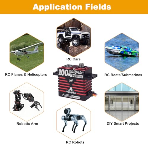 HobbyPark Waterproof RC Servo High Torque Brushless Motor Metal Gear Digital Servo Aluminum Case for 1/8 1/10 RC Crawler SCX10 TRX4 RC Truck Car Buggy RC Basher Control Angle 180° HV (100kg Torque)