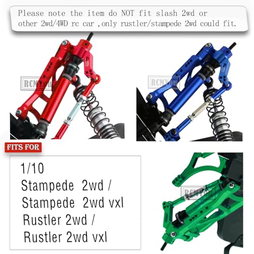 RC Aluminum Front Rear Suspension A-Arms Upgrades Part for 1/10 Rustler VXL & XL-5 / Stampede VXL & XL-5 2WD,Alloy Arms Hop Ups w/Tie Bar,Replace 3631 3655,Green - color: Green