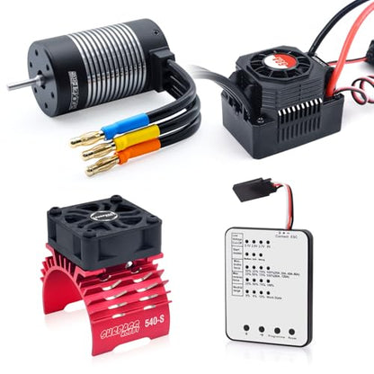 Waterproof K3660 2600KV Brushless Motor 3.175mm Shaft with 60A Sensorless Brushless ESC Electric Speed Controller Combo Set and Heatsink for 1/10 Remote Control Car Truck, Black