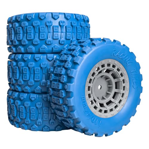 Pre-Glued 12mm Hex RC Wheels and Tires for 1/10 RC Short Course Truck, 4PCS | Compatible with 1/10 Arrma Senton Traxxas Slash Axial Losi Axial Redcat - color: Blue Tires+ Gray Wheels