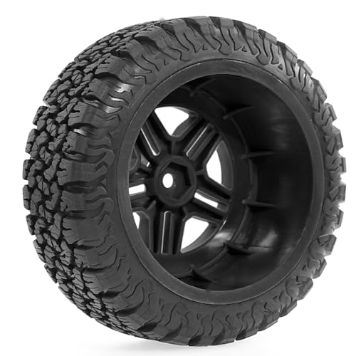 REDSPIDER 1/10 RC Short Course Truck Wheels and Tires (4PCS) Hex 12mm for 1/10 Traxxas Slash 2WD/4WD Losi Tenacity Redcat Blackout SC Exceed RC Buggy Car (Black) - color: Black