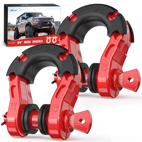 Nilight Heavy Duty Mega D-Ring Shackles(2 Pack) 68,000 lb Break Strength(17,000 lb WLL) w/ 7/8″ Screw Pin & Washers, Forged Steel Off-Road Recovery Shackles for Tow Strap & Winch Gear, Red - color: Red 3/4" 31 Ton 2 Pack, size: 3/4 inches