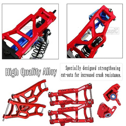 Big Bore RC Shocks Upgrades Part for 1/10 Rustler/Stampede 2WD, Aluminum A Arm & Caster Block & Steering Blocks & Rear Stub Axle Carriers & Adjustable Turnbuckles Camber Link,Red - color: Red/Axle Carriers-Arm-Link-shock
