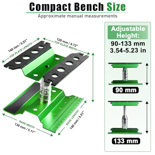 RC Car Repair Work Stand Lift Lower Adjustable Workstation Aluminum 360 Degree Rotation for 1/8 1/10 1/12 RC Car Traxxas Slash TRX4 Arrma Axial SCX10 Losi Redcat Wltoys RC Crawler Monster Truck Buggy - color: Lift Lower Green