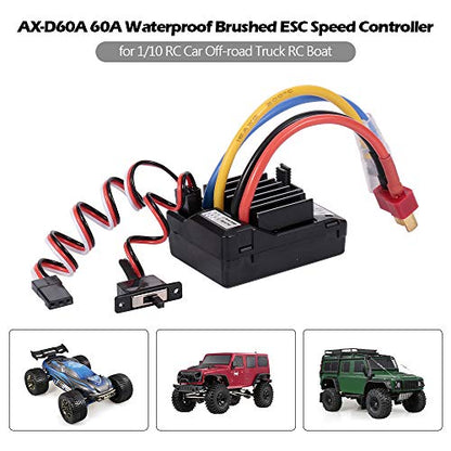 GoolRC AX-D60A 60A Waterproof Brushed ESC Electronic Speed Controller for 1/10 RC Car Off-Road Truck RC Boat 2S LiPo 6-8S NiMh Battery