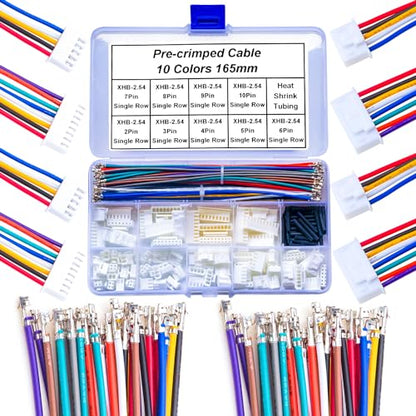 JST 2.54mm Connector with 22AWG Pre-Crimped Wire Kit, JST XHB Lock 2.54 2.54MM 2Pin 3Pin 4Pin 5Pin 6Pin 7Pin 8Pin 9Pin 10Pin Housing with 22AWG Wires for PCB Board & Electronics (JTS-2.5-XHB) - size: 2.5MM-XHB