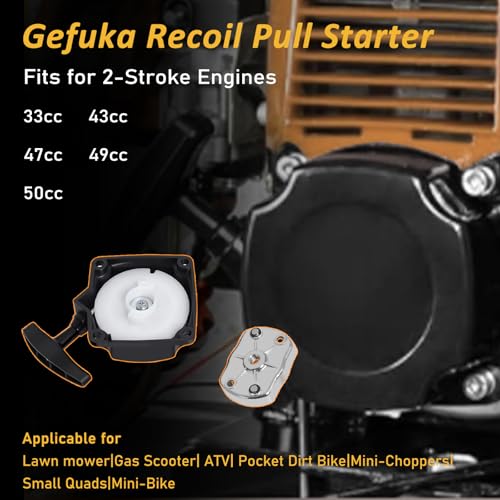 Gekufa 33cc Recoil Pull Start Starter for Compatible with ATVs Pocket Dirt Bike 43cc 47cc 49cc 50cc Gas Scooters Pocket Bikes Mid-Bikes Mini-Choppers Small Quads with Claw Pawl Cog (Set of 2)