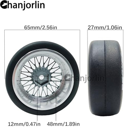 1/10 RC Drift Smooth Tires OD 2.56" & Aluminum Wheels 12mm Hex Hard Drift Racing Tyres for 1:10 1/12 Rally Street On Road Touring Car TT01 TT02 XV02 XV01 TA06 KYOSHO PTG2 4PCS (Titanium) - color: Titanium