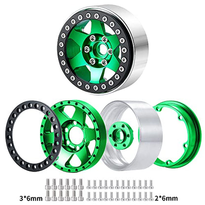 4PCS Aluminum 1.9" Beadlock Wheels Rims Upgrades for Axial SCX10 II, SCX10 III, TRX4 1/10th RC Crawler Car Accessories (Green) - color: Green