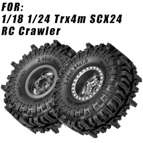1.0 RC Wheel RC Tires for 1/18 1/24 Trx4 m Axia l SCX24,1.0" Beadlock RC Truck Tires and Wheel Highway Tires Wheel Rim,Rubber Tires Aluminium Wheel Rim,Titanium - color: Titanium(1.0tires)