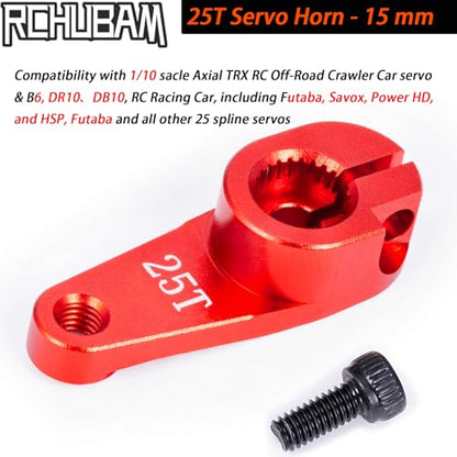 RCHUBAM Universal Aluminum 25T Servo Horn Steering‑Arm for 1/10 RC Car | 2Pcs 25T (15mm),Servo Horn with Screw for Futaba Savox Power HD HSP Servos Motor - style: 2Pcs 25T (15mm)