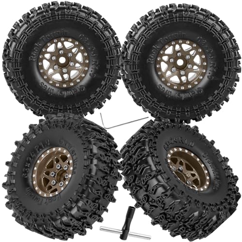 for SCX24 TRX4M 1/24 1/18 RC Crawler Car,Aluminum 1.0" Beadlock Wheel Tires Hub Rim 4PCS 1.0in Beadlock Heavy Duty Rim,Brown - color: (4PCS）Brown
