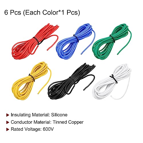 MECCANIXITY 18 Gauge Wire Silicone Wire 18AWG Electrical Wire Stranded Wire Tinned Copper Wire High Temp Hookup Wire 6 Color 3.0m/10ft for Car Model Electric Appliances 6pcs - size: 18AWG, 10ft