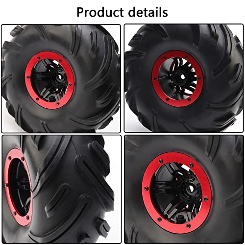 4pcs RC 2.2 Inch Crawler Tires Inflatable OD 140mm Mud Badland Tractor Tread Tyres and 12mm Wheel Rims Lock Nuts for 1:10 Monster Truck Crawling Car Traxxas Maxx Axial RC4WD, Red - color: Red