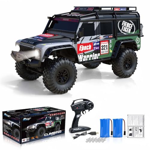 RC Cars RC Crawler 1/10 Scale RTR Remote Control Car 4WD 2.4GHz Brushed Offroad Racing Hobby Grade Model Vehicle with LED Lights 2Pcs Battery Toy for Kids and Adults - color: A-green