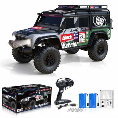 RC Cars RC Crawler 1/10 Scale RTR Remote Control Car 4WD 2.4GHz Brushed Offroad Racing Hobby Grade Model Vehicle with LED Lights 2Pcs Battery Toy for Kids and Adults - color: A-green