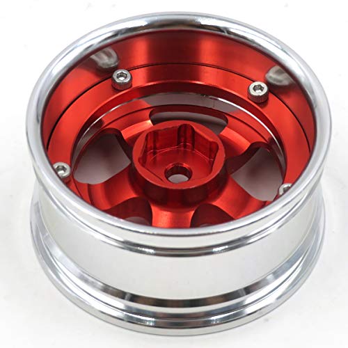 2pcs RC 1/10 Aluminum Alloy Wheel Rims Hex 12mm Adjustable Offset Fit 1:10 RC On Road Drift Touring Car Tires (Silver & Red Color) - color: Silver & Red