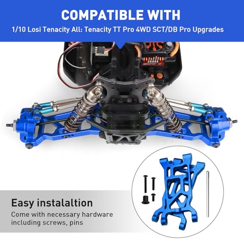 Aluminum Front Arm Set Suspension A-Arms for 1/10 Losi Tenacity All: Tenacity TT Pro 4WD SCT/DB Pro Upgrades, Replaces LOS234016 (Blue)