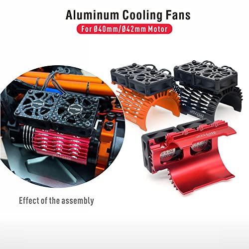 56mm RC Motor Cooling Fans, Hobby Twin Fan with Metal Heatsink for 1/8 1/10 RC Car 3650 3660 540 550 (56mm Red for 55/56/58mm Motor) - style: 56mm Red for 55/56/58mm Motor