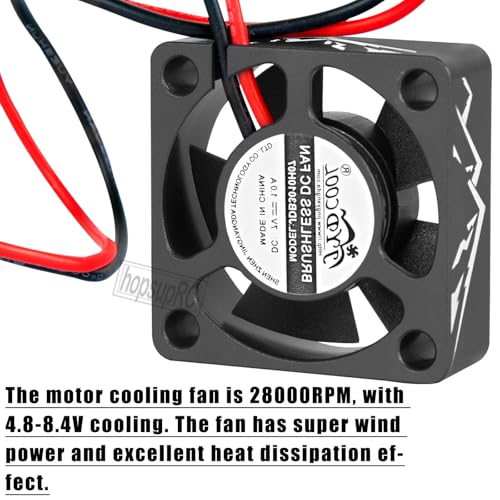 Heatsink High Speed Motor Cooling Fan 28000RPM,30MM Heat Sink with 4.8-8.4V Cooling Fan Upgrades Part for 1/10 1/8 Brushless Motor RC Car 36 42 Series 3660 3650 3670 540 F540 550.Black - color: Black(2PCS)