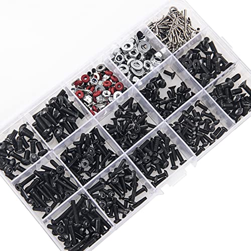 520Pcs Universal RC M3 M4 Screws Kit M3 M4 Washer Lock Nut R Buckle Body Clips 2x10mm Pins Compatible with 1/8 1/10 HSP Axial SCX10 Traxxas Arrma Losi RC Car Truck Repair Tool Box